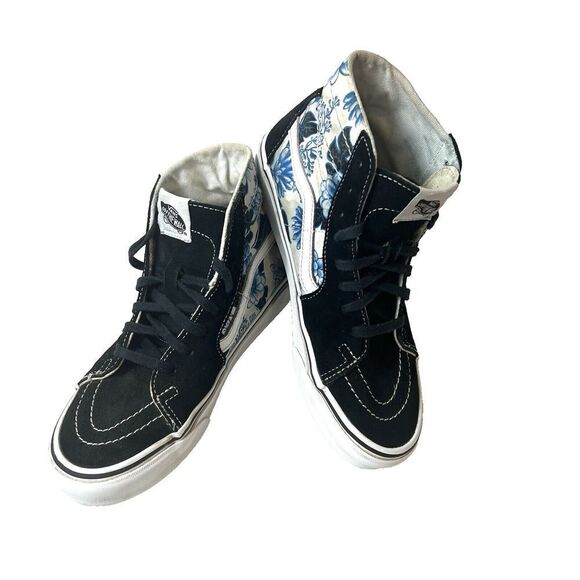 Vans Sk8-Hi Black Suede Canvas Floral Sneaker Women 7.5 Lace Up Skate Shoe Men 6 - Picture 4 of 11